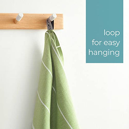 Cacala 100% Turkish Cotton Kitchen Tea Towels, Highly Absorbent Luxury Soft Quick Drying Dish Towel with Hanging Loop for Gym, Yoga, Bath, Sports, Cleaning and Kitchen (23 x 36), Olive - color: Olive Green