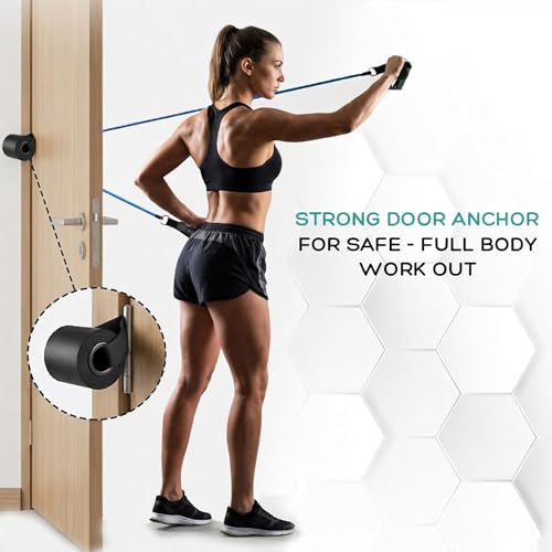 Wellesa 11Pc Resistance Bands Set for Exercise, Stretching and Workout Toning Tube Kit with Foam Handles, Door Anchor, Ankle Strap and Long Carry Bag for Men, Women
