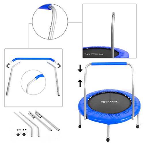 Kids Highly Elastic Sports Trampoline - 26” Space Saver Heavy Duty Portable Foldable Jumping Mat w/Coil Spring, Padded Frame Cover, 24" Padded Handrail, Kit Bag, Safe for Kids - SereneLife