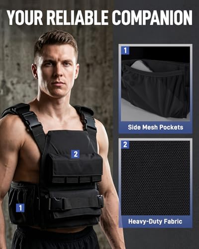 Blue Quartz 40 lb Weighted Vest for Men - Adjustable 0-40 lb with 16 Iron Weight, Heavy-Duty for Strength Training, Running and Walking - Weighted Vest with Removable Weights