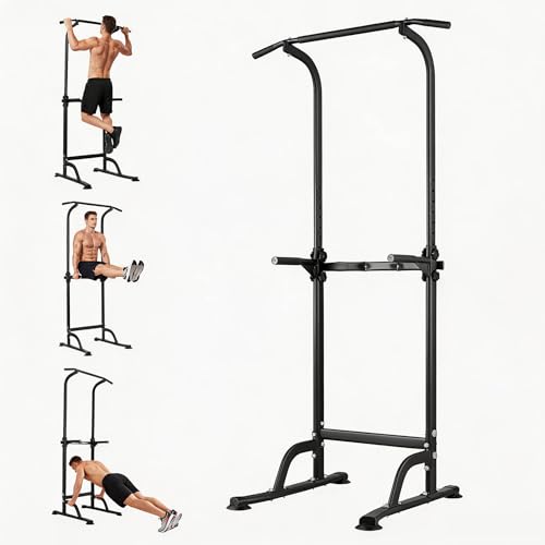 Pull Up Dip Station – Adjustable Power Tower with 10 Levels, 330LBS Capacity, Heavy Duty Steel Frame, Home Gym Strength Training