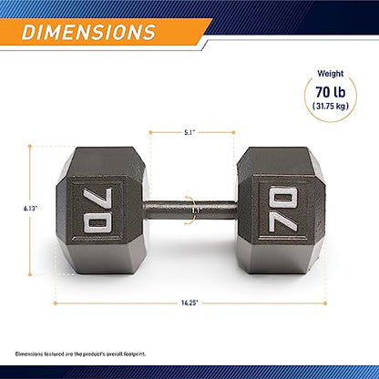 Marcy Cast Iron Hex Dumbbells Collection - Available size from 3-lb to 100-lb, SOLD INDIVIDUALLY - style: 70lbs