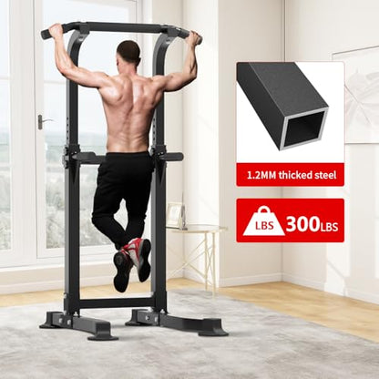 ZENOVA Pull Up Bar Dip Bar Squat Rack Workout Dip Station Height Adjustable Free Standing Chin Up Bar - color: Black