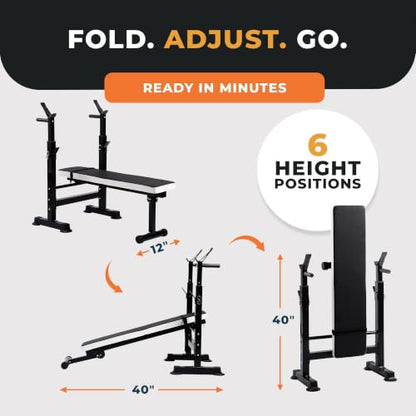 BalanceFrom Adjustable Folding Multifunctional Workout Station Adjustable Olympic Workout Bench with Squat Rack - color: Black/White