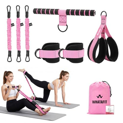 WHATAFIT Upgraded Multifunction Pedal Resistance Band with Handles, 3-Tube Adjustable Foot Pedal Exercise Band, Ankle Straps Included, for Abs Core Leg Arm Waist Full Body Workout at Home Gym