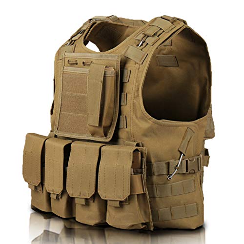 Trainning Tactical Airsoft Paintball Combat Swat Assault Army Shooting Hunting Outdoor Molle Police Vest - color: Tan-a