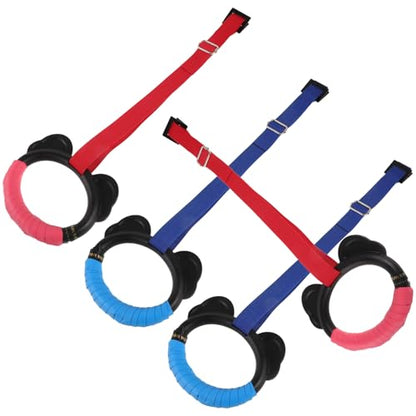 Adjustable Gymnastic Rings Set with Straps, Plastic Fitness Rings, Home Strength Training and Pull-up Exercise, 2 Pairs (1m Blue and Red)