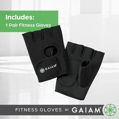 Gaiam Fitness Fingerless Gloves for Weight Training (Black/Black), Padded Palm, Breathable Mesh, Adjustable Velcro Fit & Comfort Grip for Weight Lifting, Workout Gloves for Men & Women - size: Small-Medium