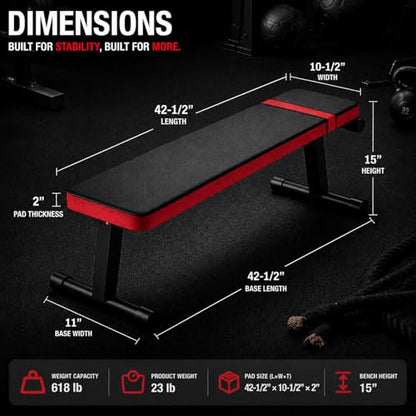 Flat Weight Bench 618 LB Workout Bench for Home Gym Adjustable Foldable Dumbbell Bench Press & Sit Up Exercise Bench for Strength Training