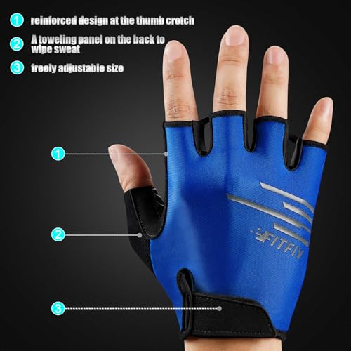 Cycling Gloves for Men and Women, Half Finger Padded Bike Gloves - color: I Dark&Blue, size: Small