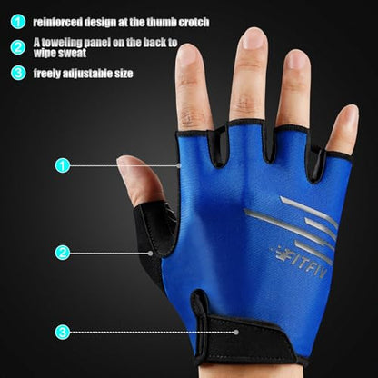 Cycling Gloves for Men and Women, Half Finger Padded Bike Gloves - color: I Dark&Blue, size: Large