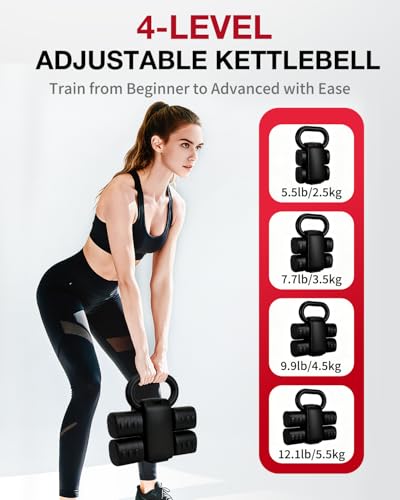 Adjustable 2-in-1 Dumbbell & Kettlebell Set, Free Hand Weight 4.4lb~11lb for Home Gym Training - color: Black