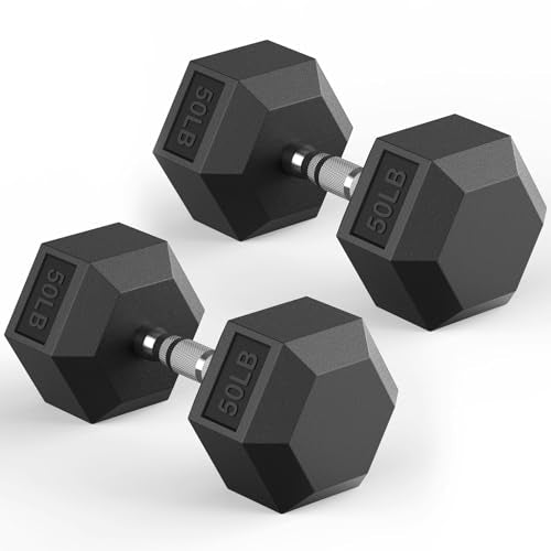 HANDBODE Hex Dumbbell 30-570 lb Dumbbell set, Rubber Encased Exercise & Fitness Dumbbells, Hand Weight for Strength Training - size: 50 lb, Pair, style: Chrome Handle