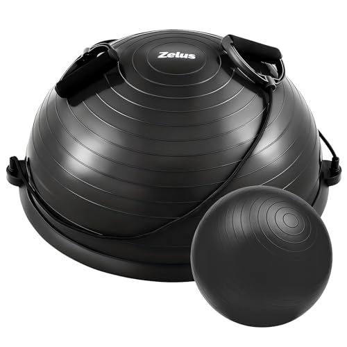 ZELUS 23in. Balance Ball with 55cm Yoga Ball, Resist Bands & Foot Pump - color: Black