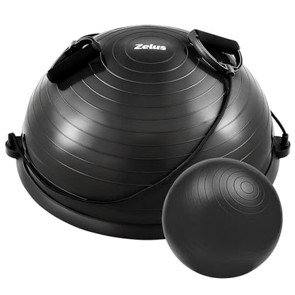 ZELUS 23in. Balance Ball with 55cm Yoga Ball, Resist Bands & Foot Pump - color: Black