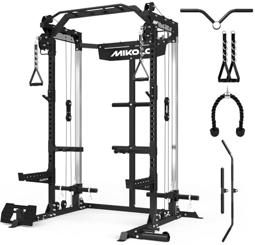 Mikolo Power Cage, 2000LB Power Rack with Independent Dual Pulley System, Multi-Function Home Gym Workout Machine for Cable Crossover and Squat - color: Black, size: Power Cage Only