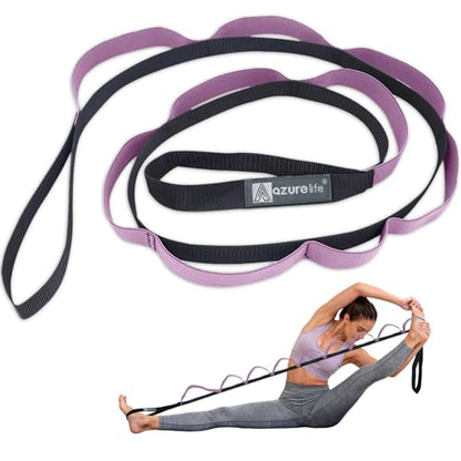 Half-Elastic Stretch Straps with 11 Loops, Stretching Strap for Physical Therapy, Multi-Loop Yoga Strap Fitness Exercise Strap for Yoga, Pilates, Dance, Flexibility&Exercise - color: Half Elastic-Purple