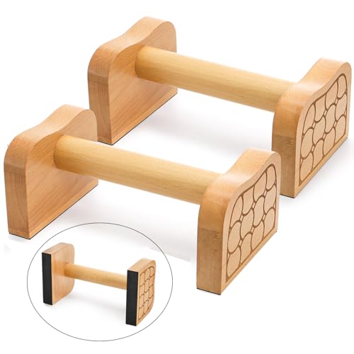 Wooden Parallettes Bars, Solid Beech Wood Push-up Stand for Calisthenics, Non-Slip Push Up Bars for Home Gym, Wrist-Friendly Push Up Handles for Handstand & Strength Training