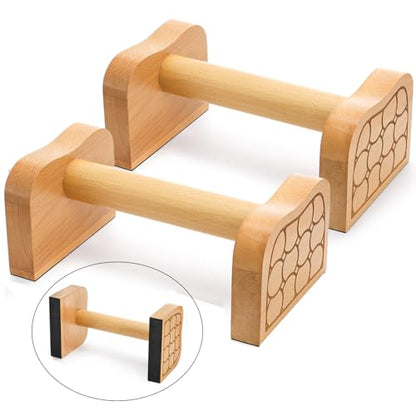 Wooden Parallettes Bars, Solid Beech Wood Push-up Stand for Calisthenics, Non-Slip Push Up Bars for Home Gym, Wrist-Friendly Push Up Handles for Handstand & Strength Training