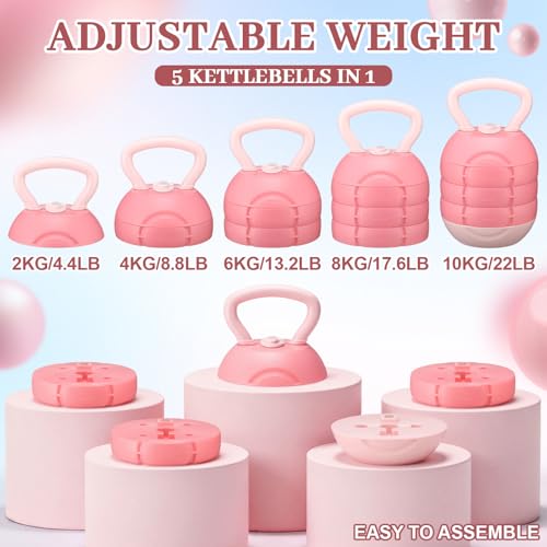 Adjustable Water Filled Kettlebell 5/8/13/17/22 lb Water Filled Kettlebells Weights Set for Home Gym, Kettle Bell Sets for Women at Home and Cross-training Exercise - color: Pink