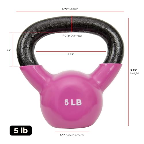 Sunny Health & Fitness Vinyl Coated Kettlebell for Strength Weight Training & Swinging Exercise - In 5, 10, 15, 20, 25 Pound - style: 5 Pound