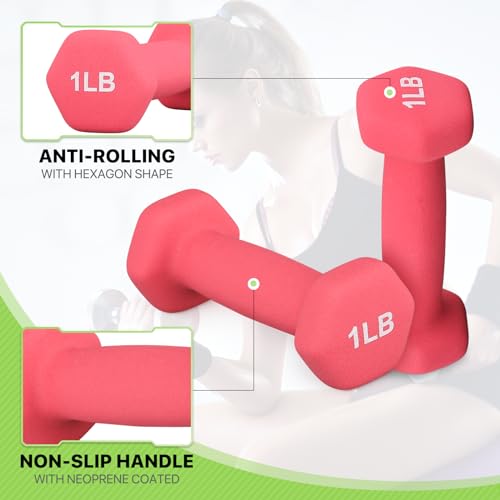 Neoprene Coated Dumbbell Hand Weights Set – 1LB, 2LB, 3LB, 5LB Pairs for Strength Training and Home Workouts, Hex Shape for Stability and Non-Slip Grip