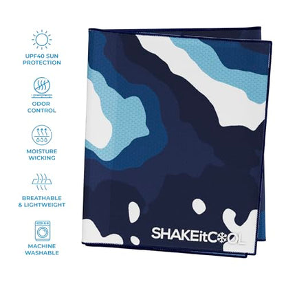Extended Size Cooling Towel – Be Cool in Style - Heat Relief, Soft, Lightweight, Sun Protection, Easy Clean - Perfect for Biking, Hiking, Running, Yoga, Golf, Gardening - Blue Ocean M - color: Blue Ocean