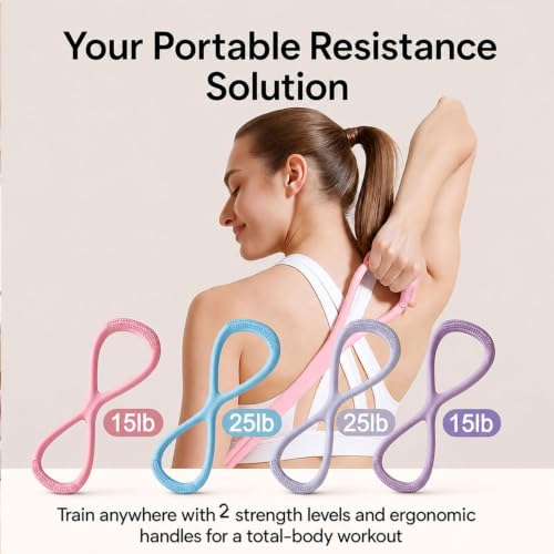 Resistance Bands with Handles,Figure 8 Resistance Band Elastic Fitness Bands Exercise Band for Home Yoga Gym Workout - color: Purple-15LB+Grey-25LB