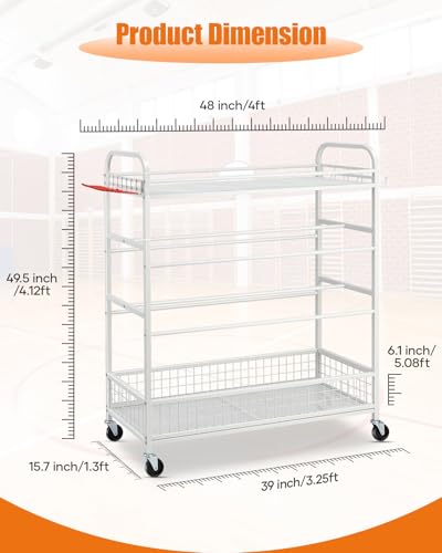 EXTCCT Garage Sports Equipment Organizer - Rolling Ball Storage with Wheels - color: White