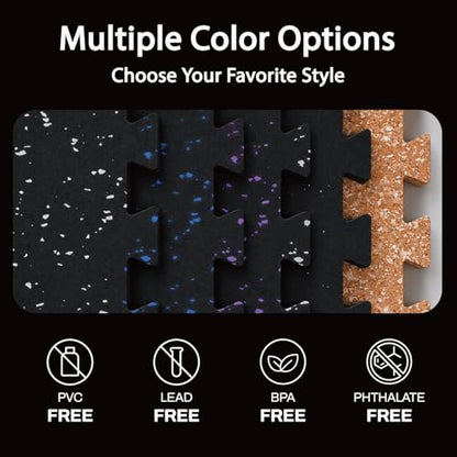 AIRHOP 1'' Ultra-Thick 24 Sq Ft Rubber Top Gym Flooring for Home Gym, 6 Tiles High Density EVA Foam Exercise Mats, Interlocking Puzzle Mats for Home Workout, Floor & Equipment Protection, Black/Blue