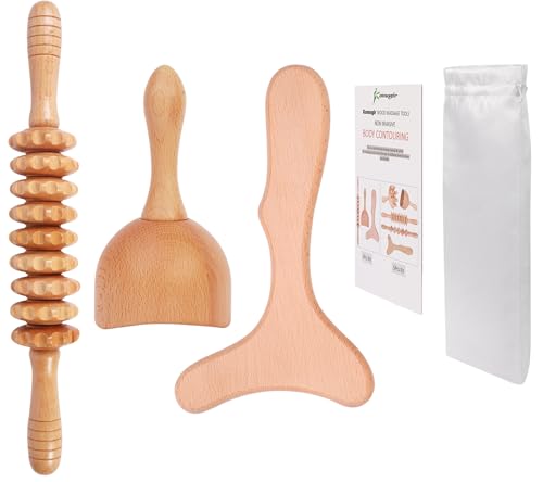 3-in-1 Wood Therapy Massage Tools Lymphatic Drainage Massager Wooden Massager for Maderoterapia,Anti-Cellulite, Body Sculpting & Contouring