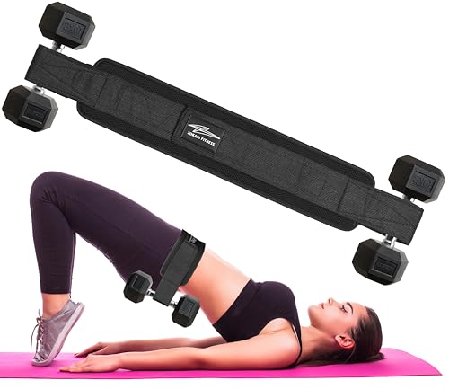 Hip Thrust Belt - Heavy duty, Comfortable, Adjustable Glute Trainer with Anti-Slip Pads. Ideal for Home Workouts with Dumbbells, Kettlebells, Plates. Extra Padding for Gym and Home Fitness hold up to 600 lbs - Black