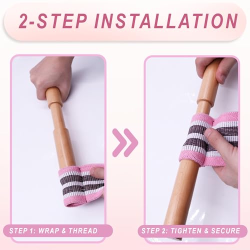 Pedal Resistance Band, Fabric Foot Pedal Exerciser with Solid Wood Handle, Anti-Snap Pull Rope with Adjustable Length Buckle, Wide Webbing Foot Loops for Shoes, Home Gym Workout for Abs, Arms & Legs