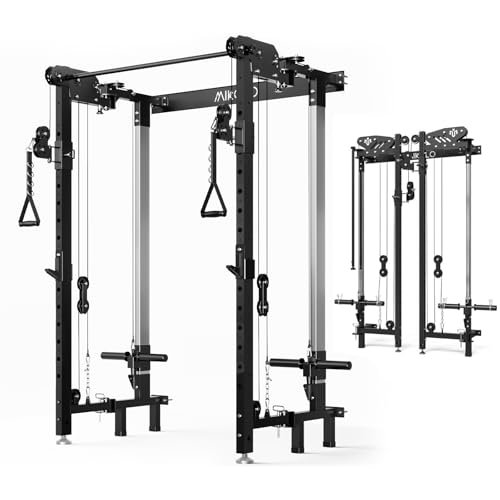 Mikolo Folding Squat Rack, Wall Mounted Power Rack with Cable Crossover Machine & LAT Pull Down, Functional Trainer with 5 Adjustable Function Modes, for Home Gym and Space Saving - color: Black, size: WR00 SlimFold (Rack Only)