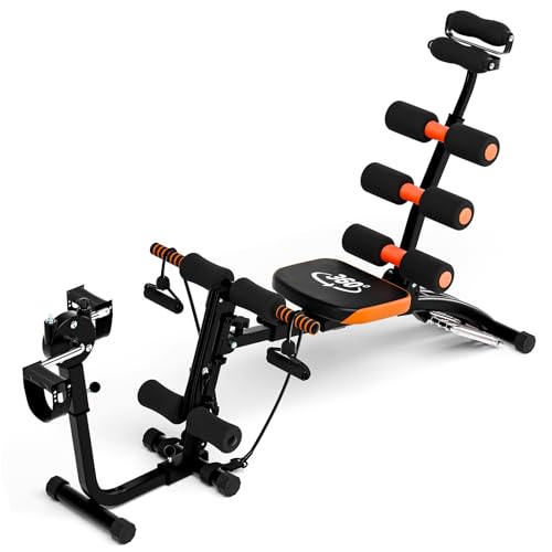 Multi-Function Ab Workout Bench with Resistance Bands and Preacher Curl Pad, Adjustable Ab Crunch Machine, Foldable Sit-Up Bench for Home Gym Strength Training and Leg Extension