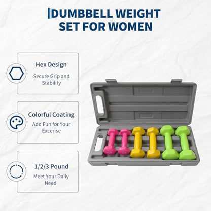 Dumbbell Set for Women and Men,Neoprene Coated Free Hand Weights Set - color: Smooth Surface, size: 1+2+3 lbs