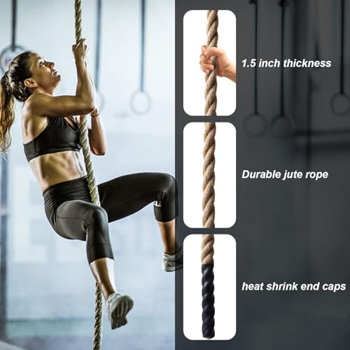 Climbing Rope Gym Exercise Ropes - 1.5 Inch Diameter 10FT 15FT 20FT 25FT 30FT 35FT 40FT 50FT Climb Rope for Fitness & Strength Training, Workout Climbing Rope for Adults Home Indoor or Outdoor - style: 1.5 Inch-15ft