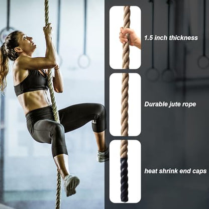 Climbing Rope Gym Exercise Ropes - 1.5 Inch Diameter 10FT 15FT 20FT 25FT 30FT 35FT 40FT 50FT Climb Rope for Fitness & Strength Training, Workout Climbing Rope for Adults Home Indoor or Outdoor - style: 1.5 Inch-15ft