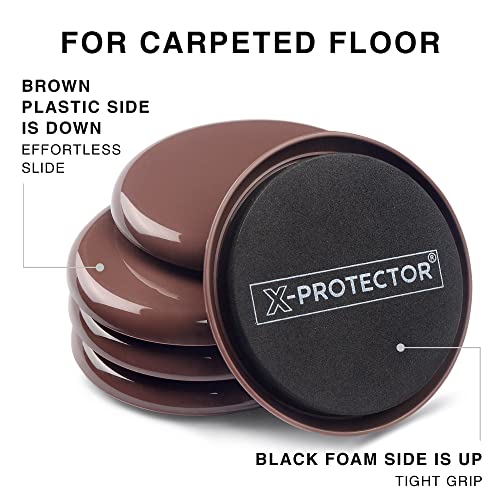Furniture Sliders X-PROTECTOR - 8+8 Pack 3 1/2” - Multi-Surface Furniture Sliders for Carpet & Hard Floors - 8 Furniture Movers for Carpeted Floors and 8 Hardwood Socks - Move Your Furniture Easily!