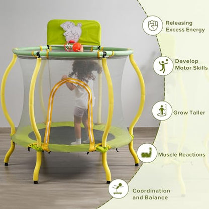 Trampoline, Portable Fitness Foldable Trampoline in-Home Mini Rebounder with Adjustable Handle, Exercise Trampoline for Kid/Adults, 40" Max Load 330lbs (Enclosure, Yellow)