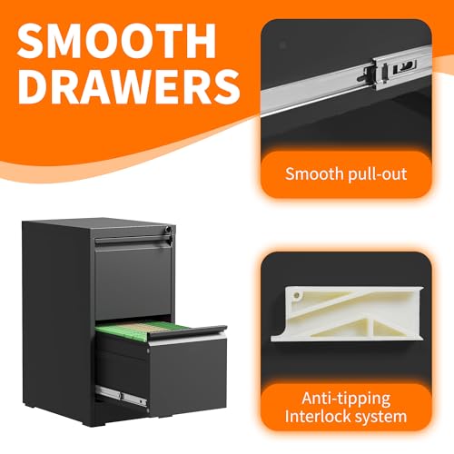 Metal File Cabinet with Drawer Heavy Duty Locking File Cabinets - color: Black, size: 28.8"H-2 drawers