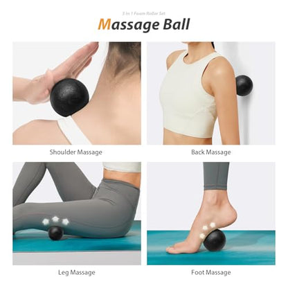 5 in1 Foam Roller Set, Trigger Point Foam Roller, Massage Roller Stick, Massage Ball, Resistance Band for Deep Muscle Massage Pilates Yoga,Fitness Exercise for Whole Body (Black-Red) - color: Black-red