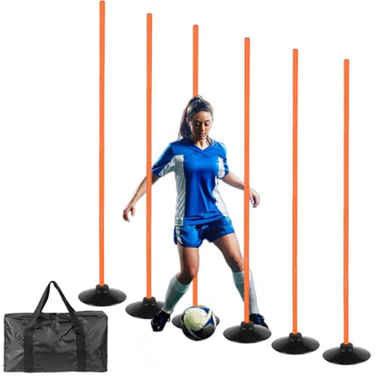 6 Pcs 5 FT Adjustable Agility Training Poles for Soccer,Basketball,Football, Horse,Dog-Speed and Agility Training Equipment Sports Training Poles with Rubber Bases and Bag