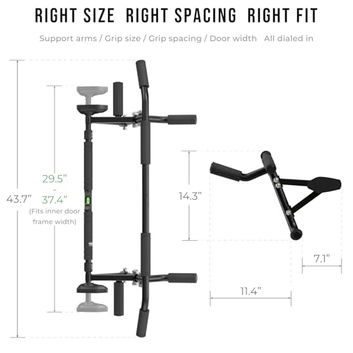 EAST MOUNT 2026 Upgrade Doorway Pull Up Bar for Door Frame, Adjustable Height & Width(29.5"–37.4"), No Screws, No Damage, No Removal Needed, 440 lbs Heavy Duty Home Gym Chin Up Bar