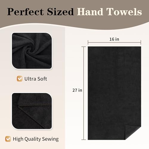 Salon Towels 12 Pack, Black Hand Towels for Bathroom, Quick Dry Gym Towels, Spa Face Towel, Absorbent Microfiber Towels for Salon, Barber, Gym, Bath, Pedicure and Home Hair Care,16 x 27 in - color: Black