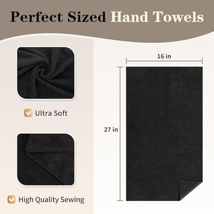 Salon Towels 12 Pack, Black Hand Towels for Bathroom, Quick Dry Gym Towels, Spa Face Towel, Absorbent Microfiber Towels for Salon, Barber, Gym, Bath, Pedicure and Home Hair Care,16 x 27 in - color: Black