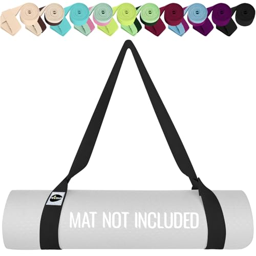 TECEUM Yoga Mat Strap – Extra Soft & Thick Cotton Carrier for All Mats - color: Black, size: 85 IN