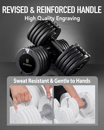 BYZOOM FITNESS Pure Series Adjustable Dumbbell - 12.5/25/27.5/50/55/75lb - ONE UNIT OR PAIR(check QTY before purchase) - 5-in-1/ 10-in-1 / 15-in-1 / 21-in-1 Flexible Hand Weights for Home Apartment Garage Gym, Strength Training & Fitness Workouts, White O