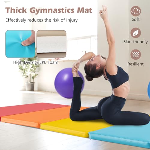 Goplus Gymnastics Mat, 6'x4' 3-Panel/6.6'x2.5' 5-Panel Folding Tumbling Mat w/Carrying Handles, Hook&Loop Fastener, Portable PU Leather Rainbow Exercise Mat for Home Gym Aerobics Yoga - color: 5-Panel,5 Color