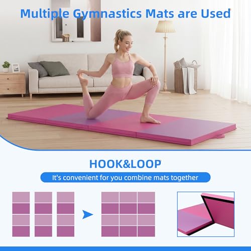 Polar Aurora 4'x10'x2 Thick Folding Gymnastics Exercise Mat Aerobics Stretching Yoga Mats - color: Purple-Pink